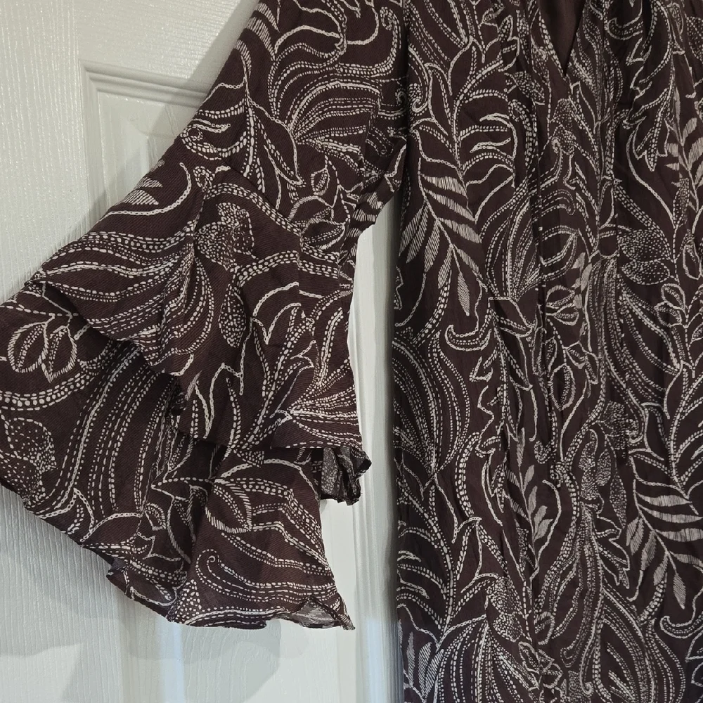 A.N.A A New Approach Brown Floral Long Sleeve Dress Lightweight Size Large